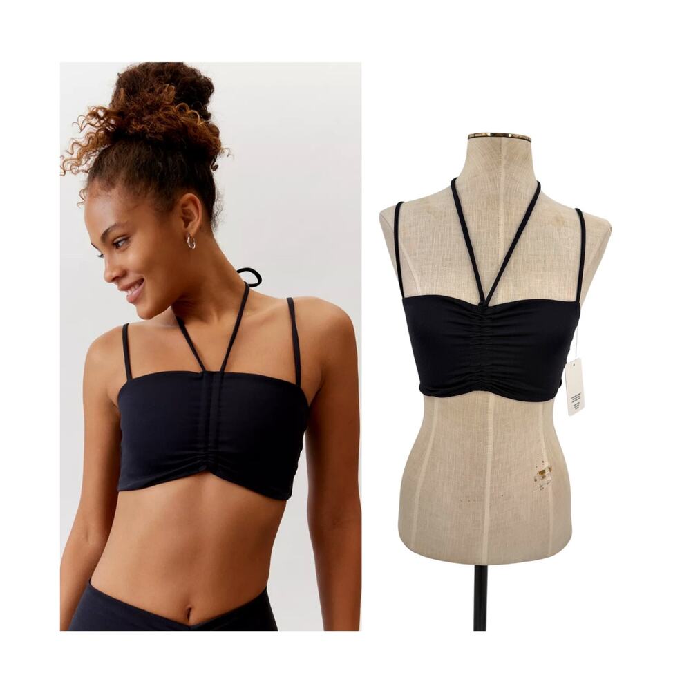 Year of Ours Teresa Tube Bra Black Ruched Halter Strappy Sports Bra NWT XS
